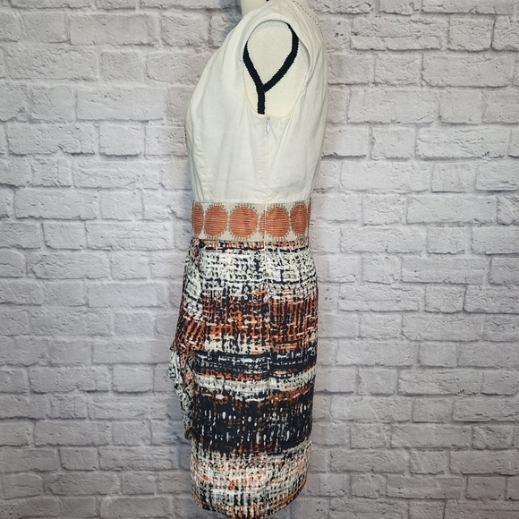 Milly Dress Crean Black Orange Split V Neck Faux Wrap Draped Skirt Size 8 - Picture 5 of 9